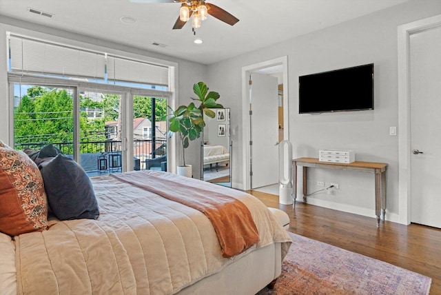 2140 W Armitage Ave Unit 3W, Chicago, IL 60647 - bedroom featuring access to exterior, wood finished floors, recessed lighting, and ceiling fan
