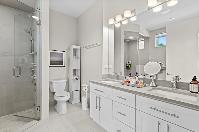 2140 W Armitage Ave Unit 3W, Chicago, IL 60647 - bathroom with a stall shower, double vanity, and tile patterned floors