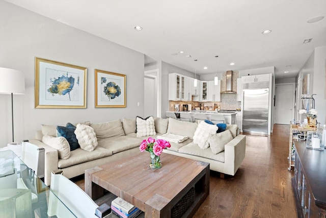 2140 W Armitage Ave Unit 3W, Chicago, IL 60647 - living area featuring dark wood-type flooring and recessed lighting