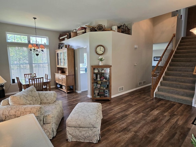 1873 Baldwin Way, Bolingbrook, IL 60490 - living room with a chandelier, stairway, and dark wood finished floors