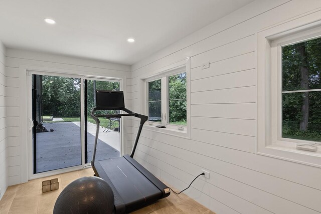692 S Waukegan Rd, Lake Forest, IL 60045 - exercise area with recessed lighting and wood walls