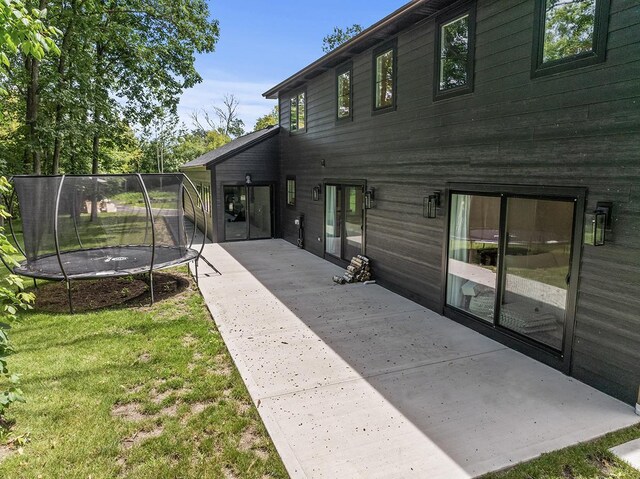 692 S Waukegan Rd, Lake Forest, IL 60045 - back of house featuring a patio, a trampoline, and a yard