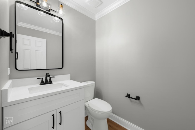 14530 General Dr, Plainfield, IL 60544 - half bathroom featuring crown molding, vanity, and wood finished floors