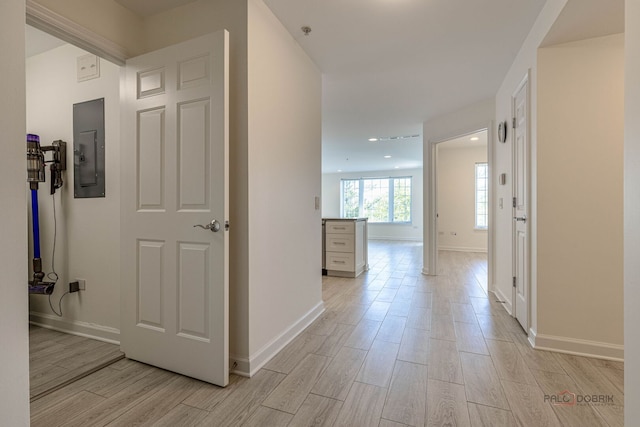 640 Robert York Ave Unit 306, Deerfield, IL 60015 - hall featuring electric panel, light wood finished floors, and recessed lighting