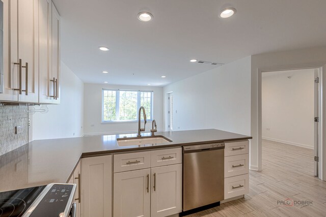 640 Robert York Ave Unit 306, Deerfield, IL 60015 - kitchen featuring dishwasher, electric stove, recessed lighting, tasteful backsplash, and white cabinetry