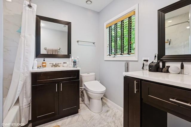 2340 Pomona Ln, Wilmette, IL 60091 - full bathroom with marble finish floors, vanity, and shower / bath combo