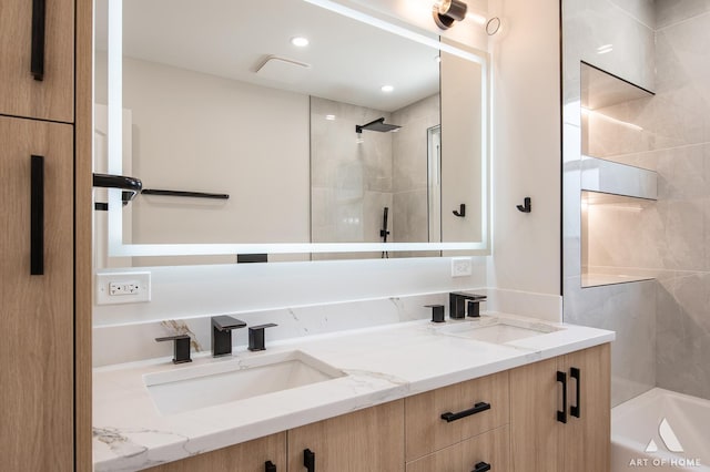 9124 S 88th Ave, Hickory Hills, IL 60457 - bathroom with double vanity, a shower, and a tub