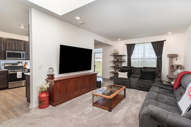 15135 W Quincy Cir, Manhattan, IL 60442 - living area with plenty of natural light, light wood-style flooring, a skylight, and recessed lighting