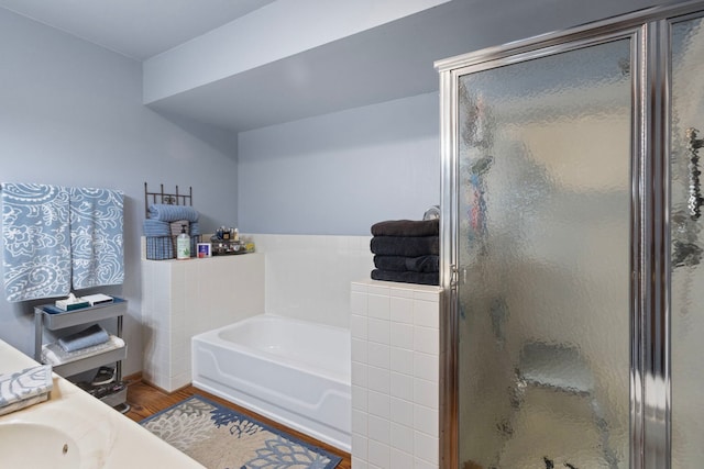 96 Townsend Cir, Naperville, IL 60565 - full bathroom with a bath, a shower stall, and wood finished floors