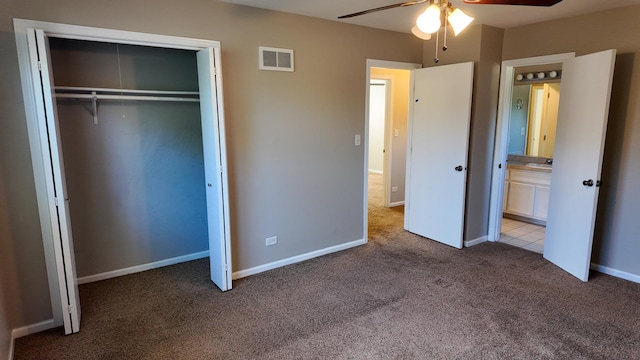 25601 Linden Ave, Monee, IL 60449 - unfurnished bedroom with carpet floors, a closet, and a ceiling fan