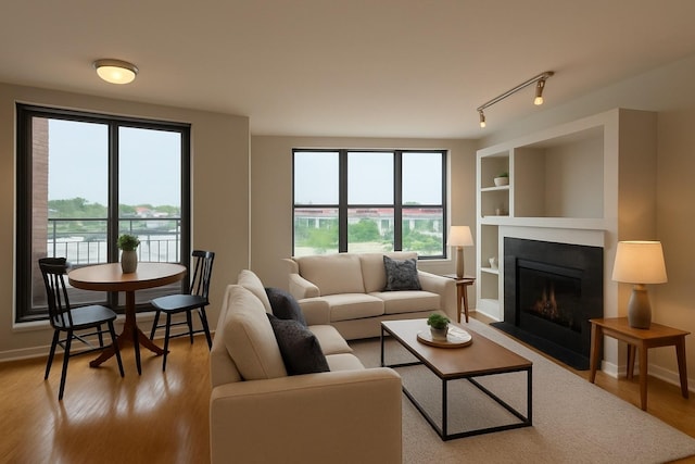 9360 Skokie Blvd Unit 414, Skokie, IL 60077 - living room featuring plenty of natural light, a lit fireplace, and wood finished floors