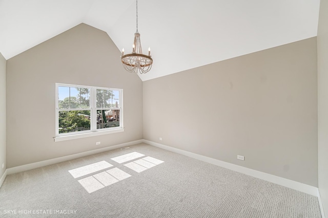 4947 Wilcox Ave, Downers Grove, IL 60515 - unfurnished room featuring a chandelier, vaulted ceiling, and light colored carpet