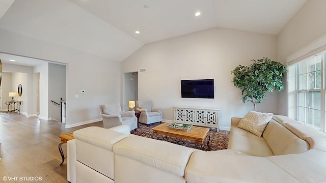 1517 128th St, Lemont, IL 60439 - living room featuring lofted ceiling, wood finished floors, and recessed lighting