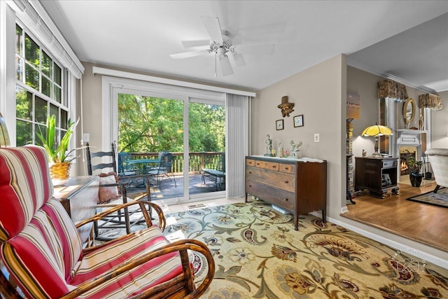 42W285 Retreat Ct Unit 2, Saint Charles, IL 60175 - living area featuring ceiling fan and crown molding