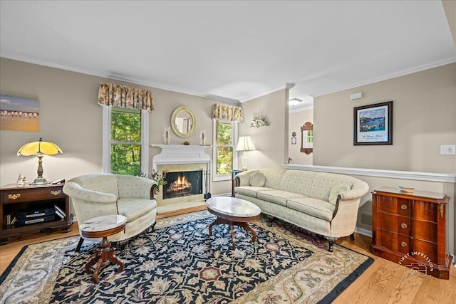 42W285 Retreat Ct Unit 2, Saint Charles, IL 60175 - living room featuring wood finished floors, ornamental molding, and a high end fireplace