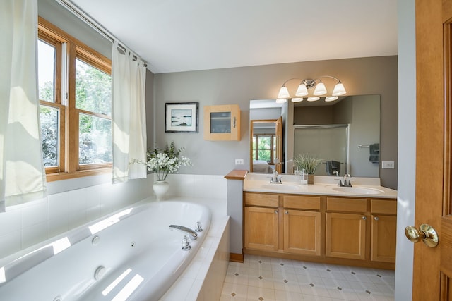 2845 Kendridge Ln, Aurora, IL 60502 - full bath with a jetted tub, double vanity, tile patterned floors, and a shower with shower door
