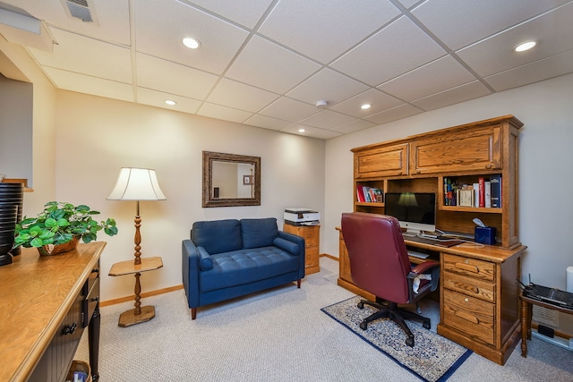 2845 Kendridge Ln, Aurora, IL 60502 - office with light carpet, recessed lighting, and a drop ceiling