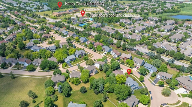 2845 Kendridge Ln, Aurora, IL 60502 - aerial view of property and surrounding area featuring a large body of water and nearby suburban area