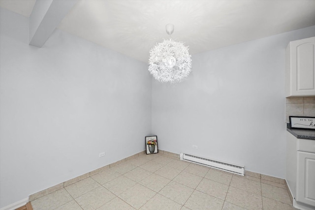 860 E Old Willow Rd Unit 228, Prospect Heights, IL 60070 - unfurnished dining area featuring baseboard heating and a chandelier