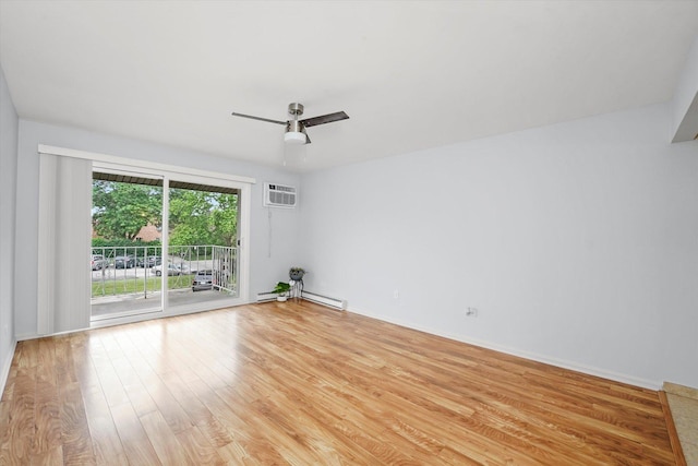 860 E Old Willow Rd Unit 228, Prospect Heights, IL 60070 - unfurnished room with light wood-style flooring, a wall mounted air conditioner, a ceiling fan, and a baseboard radiator
