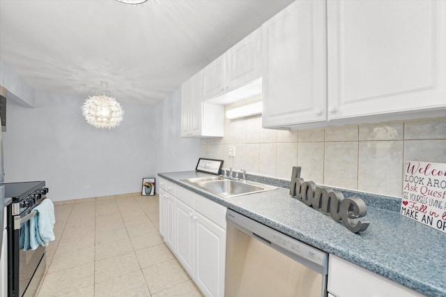 860 E Old Willow Rd Unit 228, Prospect Heights, IL 60070 - kitchen featuring range with electric stovetop, stainless steel dishwasher, backsplash, a chandelier, and white cabinets
