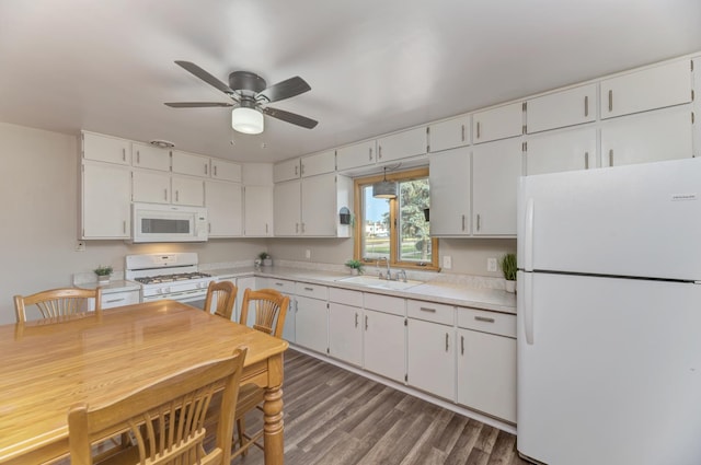 1617 Oakland Ave, Crest Hill, IL 60403 - kitchen featuring white appliances, light countertops, white cabinets, and a ceiling fan