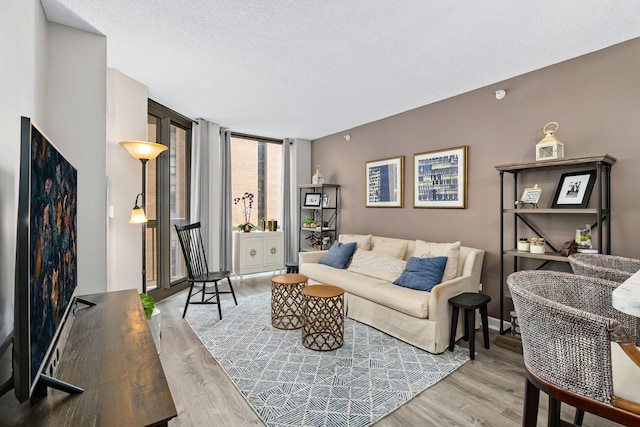 222 N Columbus Dr Unit 2204, Chicago, IL 60601 - living area featuring wood finished floors, a textured ceiling, and a wall of windows