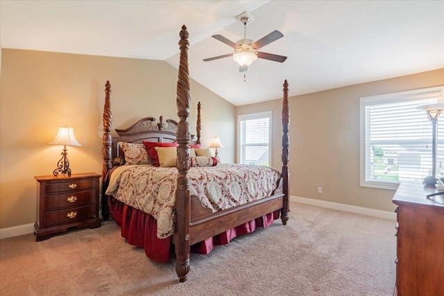 5108 Longfield Rd, Bloomington, IL 61705 - bedroom with vaulted ceiling, light carpet, and ceiling fan
