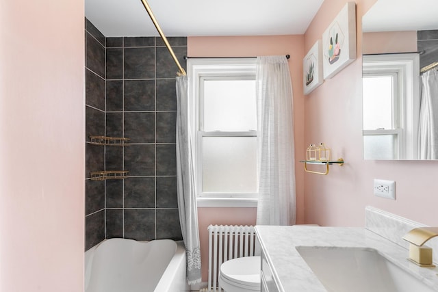 2204 S 9th Ave Unit 2, Broadview, IL 60155 - full bath with radiator heating unit, vanity, and shower / tub combo with curtain