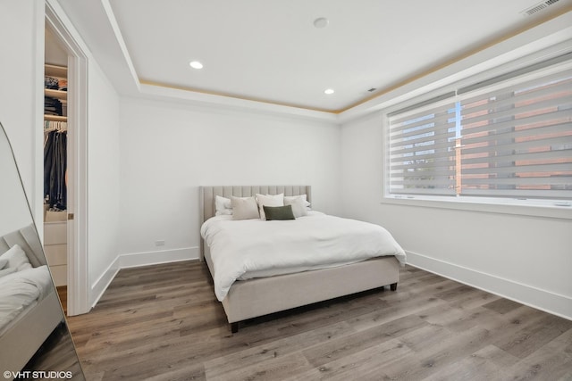 2814 W N Ave Unit 2W, Chicago, IL 60647 - bedroom featuring wood finished floors, a tray ceiling, and recessed lighting