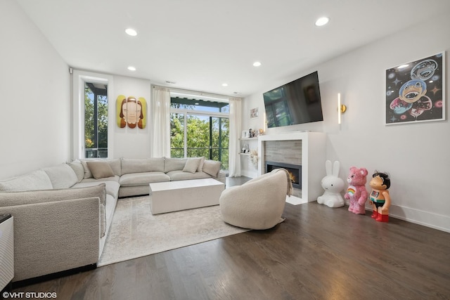 2814 W N Ave Unit 2W, Chicago, IL 60647 - living area with recessed lighting, a lit fireplace, and wood finished floors