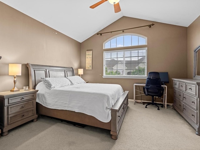 6079 Delaney Dr, Hoffman Estates, IL 60192 - bedroom with vaulted ceiling, light colored carpet, and a ceiling fan