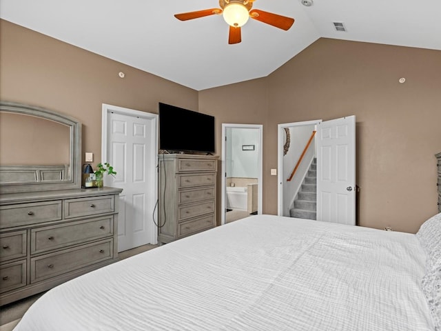 6079 Delaney Dr, Hoffman Estates, IL 60192 - bedroom with vaulted ceiling, ensuite bath, and ceiling fan