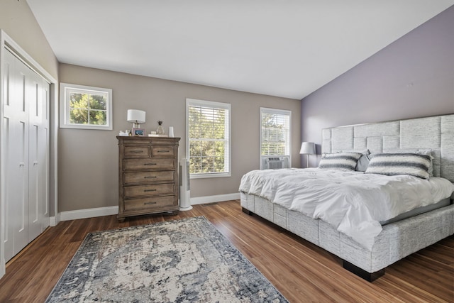 17456 Sauk Dr, Lockport, IL 60441 - bedroom featuring multiple windows, wood finished floors, lofted ceiling, and cooling unit