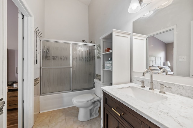 17456 Sauk Dr, Lockport, IL 60441 - bathroom with vanity, enclosed tub / shower combo, and tile patterned flooring