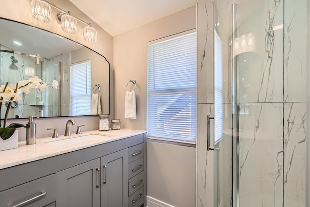 1726 W 106th St, Chicago, IL 60643 - bathroom featuring a marble finish shower and vanity