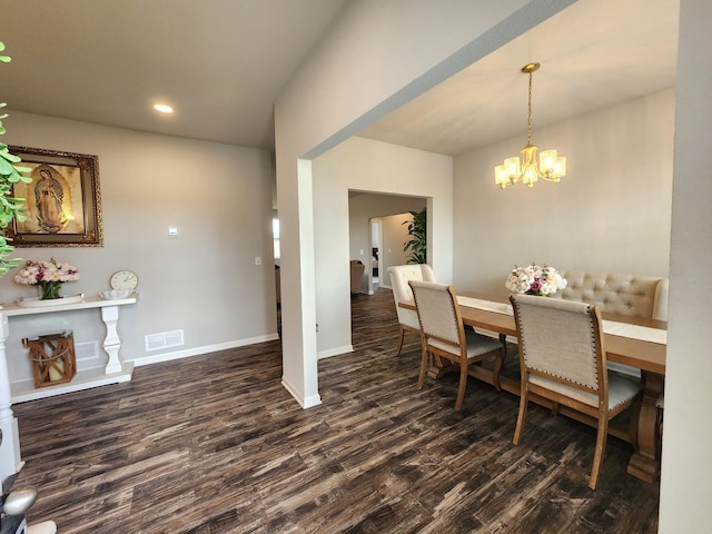 12549 New York St, Loves Park, IL 61111 - dining room with dark wood-type flooring, a chandelier, and recessed lighting