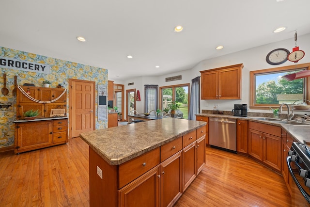 990 Fox Trail Ln, Somonauk, IL 60552 - kitchen featuring dishwasher, stove, healthy amount of natural light, light wood finished floors, and recessed lighting