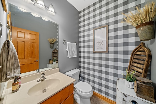 990 Fox Trail Ln, Somonauk, IL 60552 - half bathroom featuring wallpapered walls, vanity, and tile patterned flooring