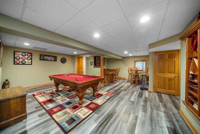 990 Fox Trail Ln, Somonauk, IL 60552 - game room with wood finished floors, a drop ceiling, pool table, recessed lighting, and bar