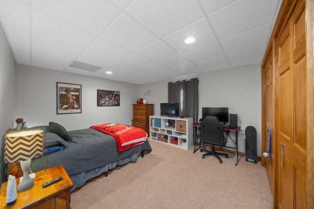 990 Fox Trail Ln, Somonauk, IL 60552 - bedroom featuring a drop ceiling, carpet, recessed lighting, and an office area