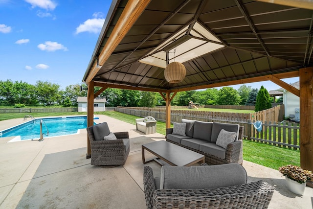 990 Fox Trail Ln, Somonauk, IL 60552 - fenced backyard with a gazebo, an outdoor living space, and a patio