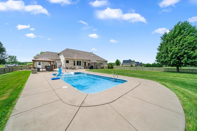 990 Fox Trail Ln, Somonauk, IL 60552 - view of swimming pool featuring a gazebo, a patio, and a fenced backyard