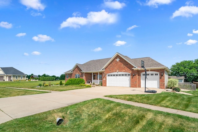 990 Fox Trail Ln, Somonauk, IL 60552 - single story home featuring brick siding, a garage, a front lawn, and driveway