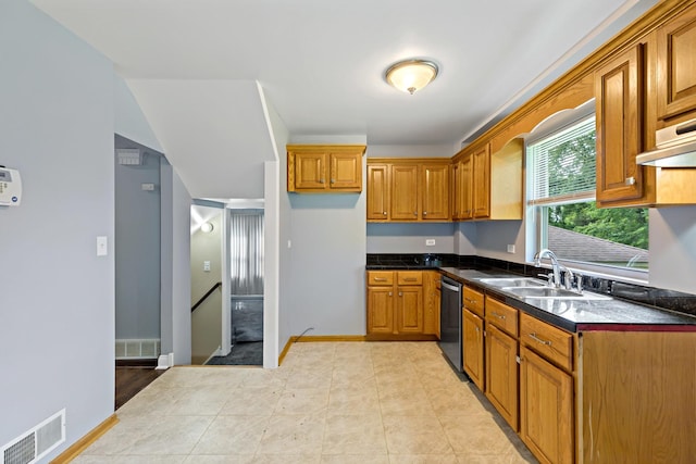 3304 W 160th St, Markham, IL 60428 - kitchen with stainless steel dishwasher, brown cabinets, and dark countertops