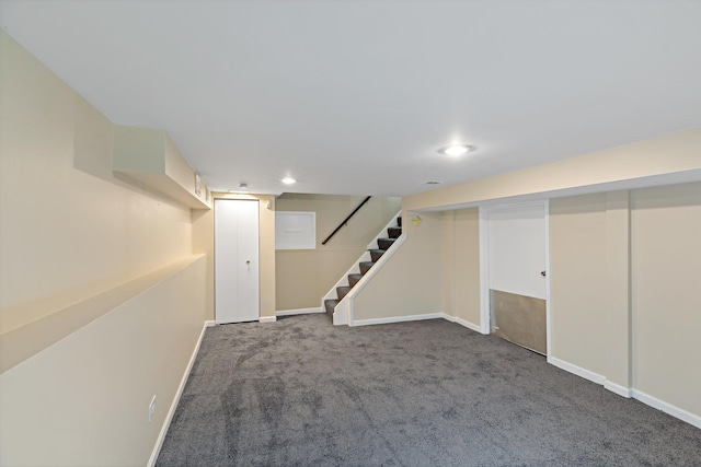 3304 W 160th St, Markham, IL 60428 - finished below grade area with carpet, stairway, and recessed lighting