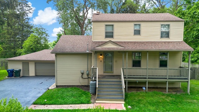 3304 W 160th St, Markham, IL 60428 - view of front of home featuring a porch, an outdoor structure, roof with shingles, and a garage