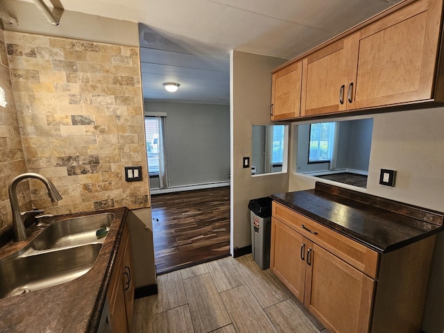 520 Burning Tree Ln Unit 111, Naperville, IL 60563 - kitchen with dark countertops, plenty of natural light, light wood-style flooring, and baseboard heating