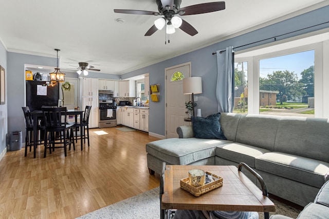 405 N Vorcey St, Tolono, IL 61880 - living area with a ceiling fan, light wood-style floors, and a chandelier
