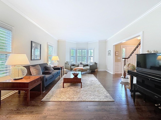 566 Primrose Ln, Crystal Lake, IL 60014 - living room with crown molding and dark wood finished floors